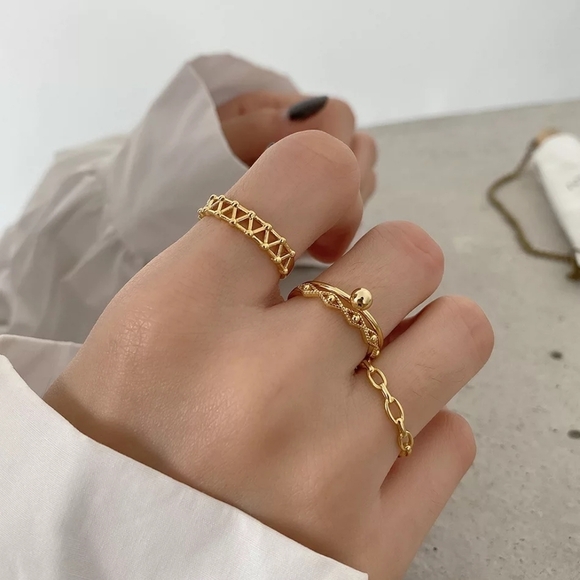 Unisex Cuban Chain 14k Yellow Gold-Plated Ring‎ Adjustable Band Size Small - Picture 3 of 16